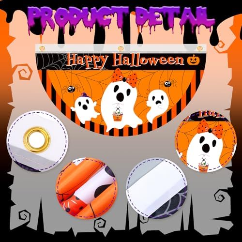 12 Pcs Happy Halloween Bunting Halloween Ghost Half Fan Banner