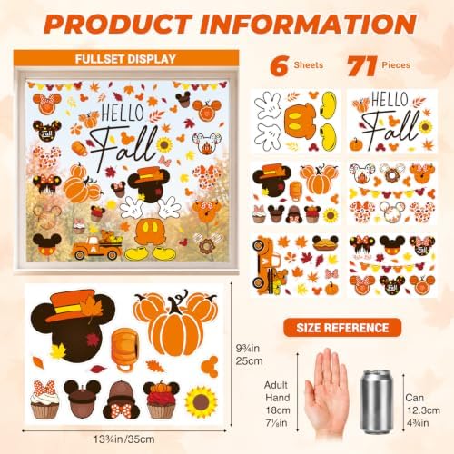 Fall Window Clings for Glass Windows, 6 Sheet Sunflower Autumn Window Cling