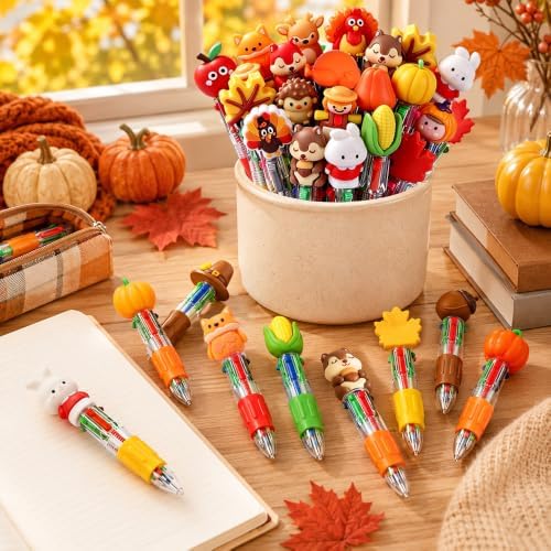 48PCS Thanksgiving Fun Pens Cute Autumn 4-in-1 Multicolor Gift Pens Bulk