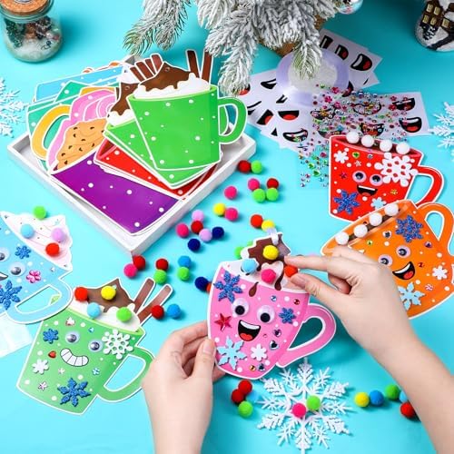 Funrous 48 Sets Christmas Crafts Kit Cocoa Paper Crafts Hanging Ornaments