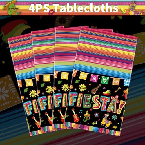 4 Pack Cinco De Mayo Printed Fiesta Mexican Table Cover Fiesta Party Tablecloth Taco Night Table Cloth Mexican Themed Tablecloth Mexico Party Supplies 86 x 51 in (220 x 130cm)
