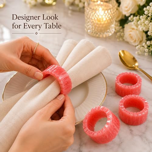 CLEENTABLE Pink Resin Napkin Rings, Set of 12