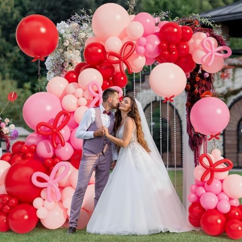 Red and Pink Valentine's Day Balloons Arch Kit Garland, 131Pcs Pink and Red Balloons Arch Different Size for Girls Anniversary Birthday Wedding Valentines Day Party