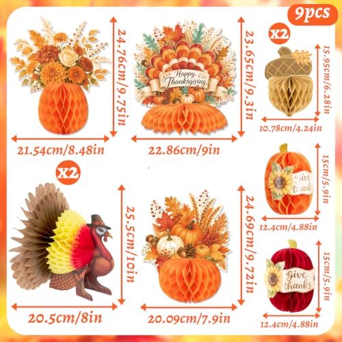 SUNBEAUTY Fall Thanksgiving Decorations, Thanksgiving Table Centerpieces, Honeycomb Turkey Centerpieces Fall Pumpkin Hanging Decor for Autumn Classroom Festival Home Office Table Decor