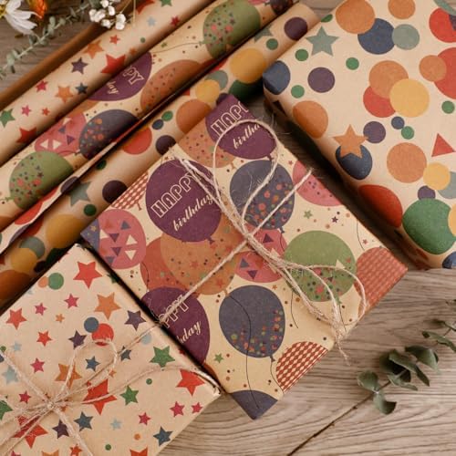 NESCCI Birthday Wrapping Paper,Gift Wrapping Paper Roll-17 inch X 32.8 Feet