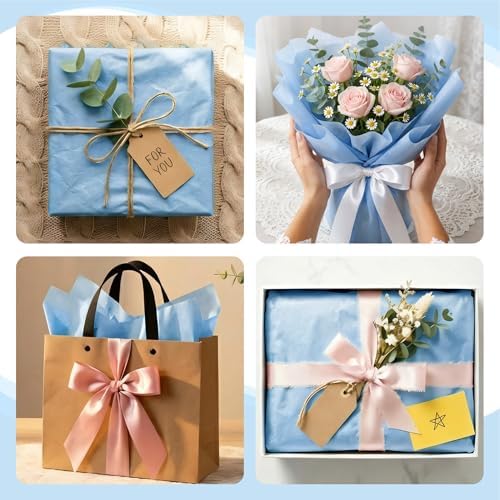 Bobobag 100 Sheets Grey Blue Tissue Paper, 20" x 14" Tissue Paper for Gift Bags, Bulk Gift Wrapping Tissue for DIY Crafts, Birthday, Christmas and Holiday Decor
