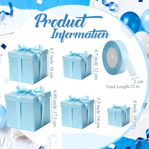 Cholemy 5 Pcs Square Nesting Boxes with Lid Assorted Sizes,Light Blue