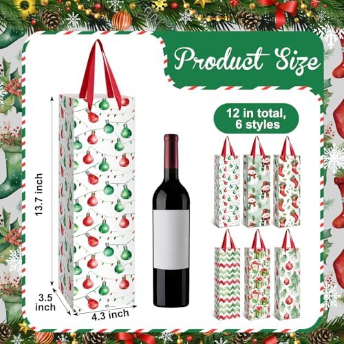 TaoBary 12 Pcs Christmas Wine Bags with Handles, Classic