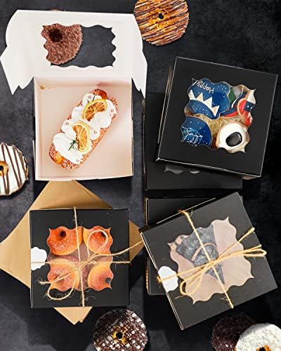 qiqee Black Cookie Boxes with Window 36packs 6x6x3 Black Bakery Box Pastry Box for Wedding Favor Birthday ＆ Party