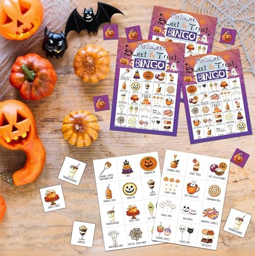 Halloween Bingo Game, Happy Halloween Party Games for Adults, Sweet Or Treat Bingo Game Cards for Large Group Family Friends Activities, Fall Pumpkin Holiday Party Decor Supplies, 05