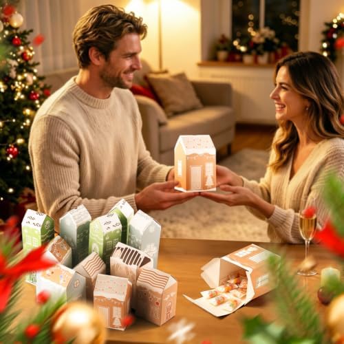 DIY Empty Advent Calendar, 24 Cardboard Treasure Boxes with 1-24 Number Stickers Christmas Countdown Calendar for Xmas Holiday Decor