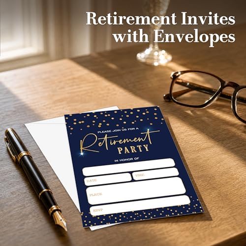 Navy Gold Sparkle Retirement Invitations 25 Pcs