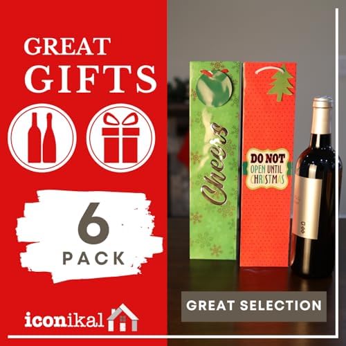 Iconikal 6-Pack Christmas Wine Bottle Gift Bags Heavy-Duty