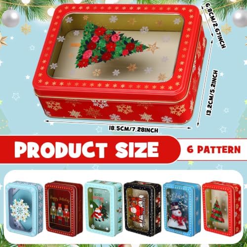 Landhoow 6 Pcs Christmas Cookie Tins with Lids Metal Gift Boxes,Style 2