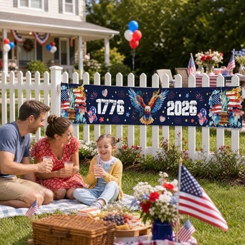 250th Anniversary America Banner, 1776-2026 USA 250 Years Patriotic Potio Banner, 4th of July Memorial Day Eagle Flag for Home Indoor Outdoor Party Decor Supplies