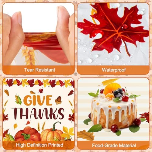 3 Pcs Thanksgiving Tablecloth Disposable - Give Thanks Tablecloths, Maple Leaves Pumpkin Fall Table Cloth Plastic Rectangle Table Cover for Thanksgiving Party Decorations Supplies Favors, 54x108 Inch
