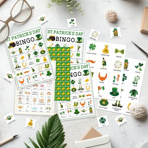 St. Patrick's Day Bingo Game for 24 Players, Festive Shamrock Activity