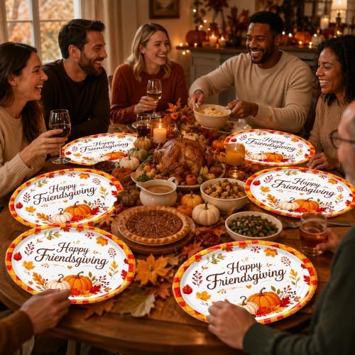 Friendssgiving Large Oval Paper Plates 50 Count 10.2 × 12.6 Inch