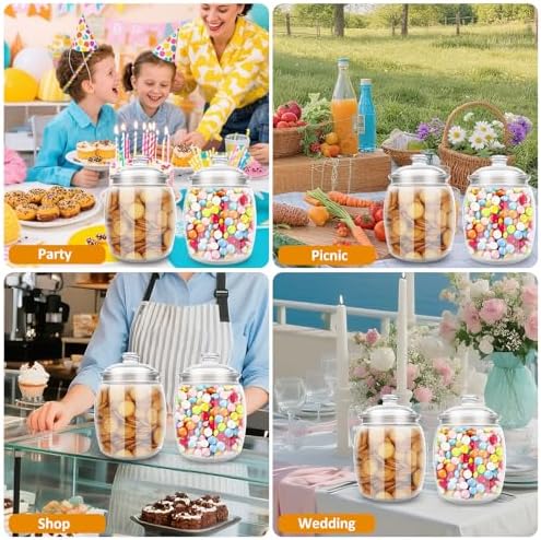 2 Pack 128 oz Candy & Cookie Jar Plastic Jars with Lids, Airtight Candy Jar Unbreakable, Decorative Kitchen Storage Jar, Clear Food Storage Canister for Pet Food