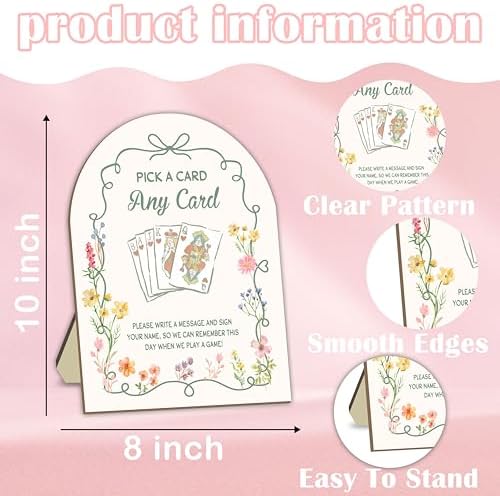 Playing Card Guest Book Sign, 8x10 Inch Arch Wooden Table Sign With Stand