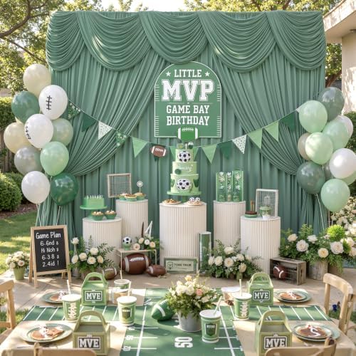 50ftx10ft Wrinkle Free Sage Green Backdrop Curtains for Parties, Polyester Green Photo Backdrop Drapes 10 Panels 5x10ft for Wedding Birthday Baby Shower Photography Background