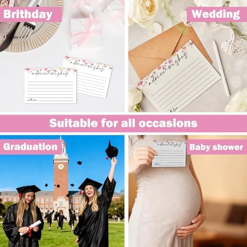 Advice and Wishes Cards Set with Message Notes and Keepsake Options, Guest Book Alternative for Baby Shower, Wedding, Bridal Shower, Graduation and Birthday Celebrations (50, A White, White Color Set)