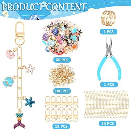 AUGSUN 189Pcs Ocean Keychain Making Kit Summer Beach DIY Keychain Craft