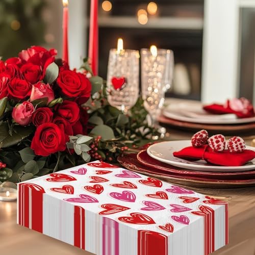100Pcs Valentine's Day Disposable Napkins for Bathroom Guest Use - Heart Paper Napkins