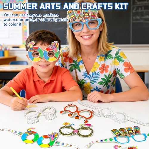 32Pcs Summer Craft Coloring Glasses Bulk Hawaiian Luau Art Craft for Kids