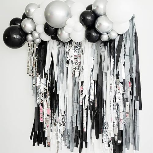 FOONEA Crepe Paper Streamers - 4 Rolls 328ft Silver Crepe Paper for Party, Wedding, Birthday & Baby Shower Decorations