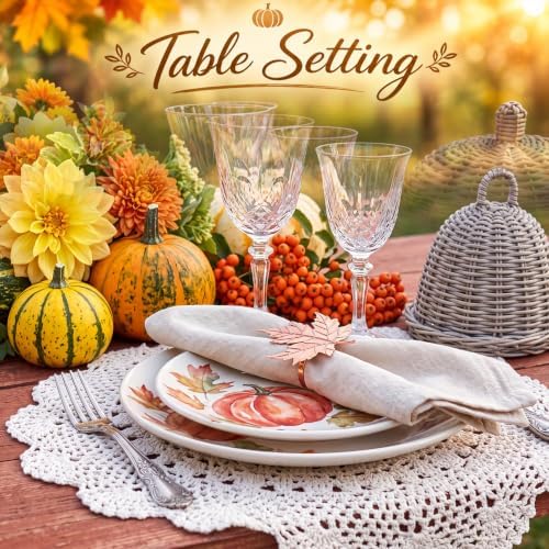 Remerry 8 Pcs Fall Thanksgiving Napkin Rings Set,Autumn Metal Holders