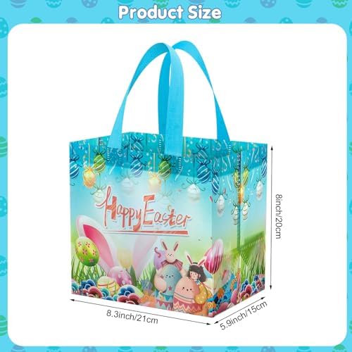 6 Pack Happy Easter Gift Bags with Handles - Reusable Easte Egg Hunt Bag, Multifunctional Non-Woven Spring Tote Goodie Bags for Easter Gifts Wrapping, Party Favors and Supplies, 8.3×8×5.9 inch