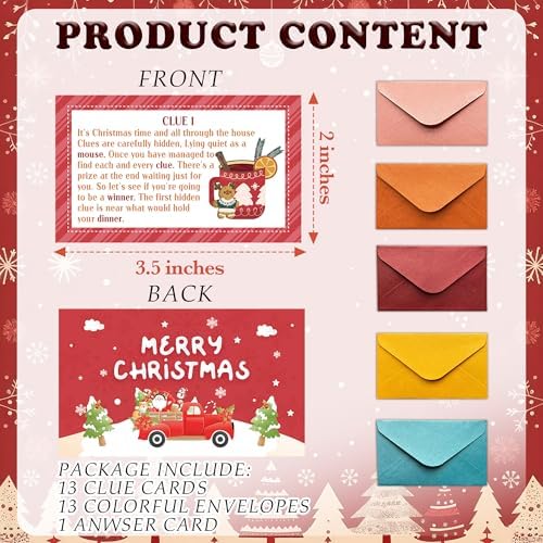 Christmas Scavenger Hunt Game, Xmas Games for Family Treasure Riddle Hunt Cards Game Activities, Winter Christmas Eve New Year Holiday Indoor Outdoor Party Games Supplies, Xmas Gifts for Adults, 03