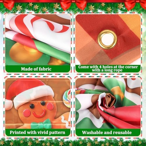 Christmas Door Cover Gingerbread Man Decoration Xmas Large Photography Background Banner Porch Sign for Winter Ginger Bread House Indoor Outside Front Door Banner Farmhouse Party Supplies 6 x 3 Feet
