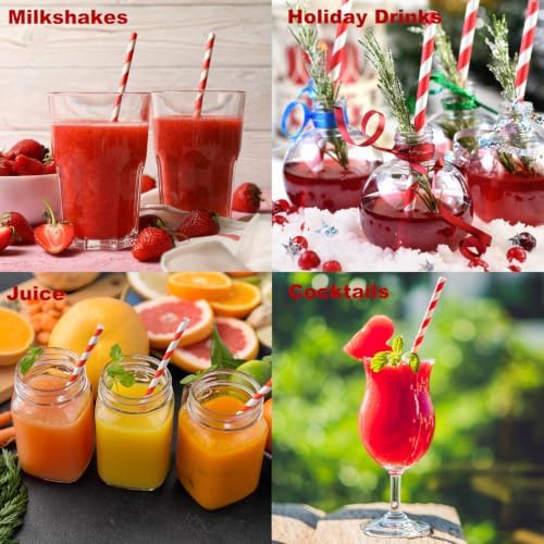 ALINK 100 Red Striped Paper Straws, 7.75 Inch x 0.25 Inch Party Straws