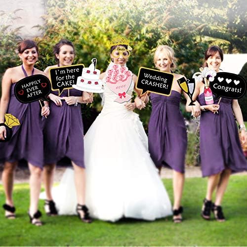 Wedding Photo Booth Props Kit, Konsait Bridal Shower Photo Booth Prop with Wooden Dowels for Wedding Shower Party Supplies (52 Counts)