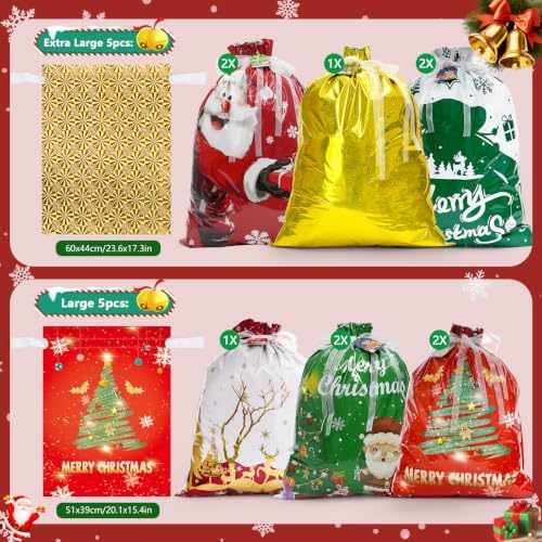 Ergohortus Christmas Drawstring Gift Bags, 20Pcs Christmas Bags for Gifts