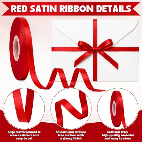 30 Yards Thin Red Ribbon 3/8 in for Gift Wrapping Wedding Christmas Decor