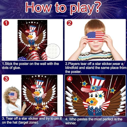 ASTARON 4th of July Patriotic Party Game for Kid Pin The Tail on The Eagle