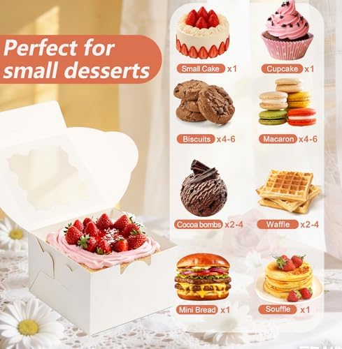 26 Pcs Cookie Boxes with Window, 4x4x2.5 Inches, for Dessert Pastry