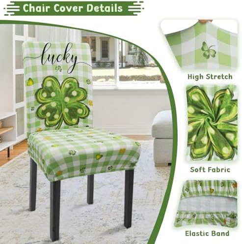 St. Patricks Day Chair Covers Set of 4 Green Shamrock Parsons Slipcovers