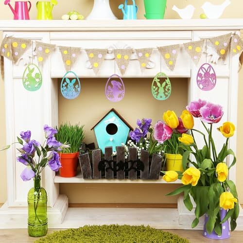 36PCS Wooden Easter Ornaments to Paint, 6 Styles DIY Blank Unfinished Wood Egg Cutouts Ornament for Crafts Hanging Decorations Happy Easter Hallow Egg Rabbit Bunny Butterfly Flower Hen