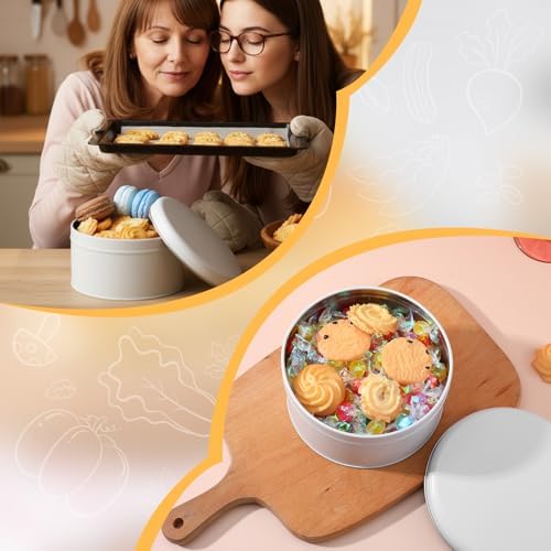 10 Pack Pure White Cookie Tins with Lids Round Mini Cake Gift Metal Empty Tin Cookies Container Tin Cans with Lids for Cakes Tinplate Box for Storing Snack Chocolate Baking