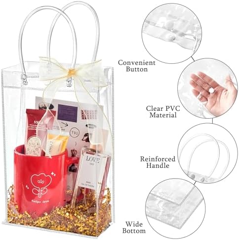 Ohuimrt 30 Pack 6.3" x 3.15" x 9.84" Clear Plastic Gift Bags with Handles