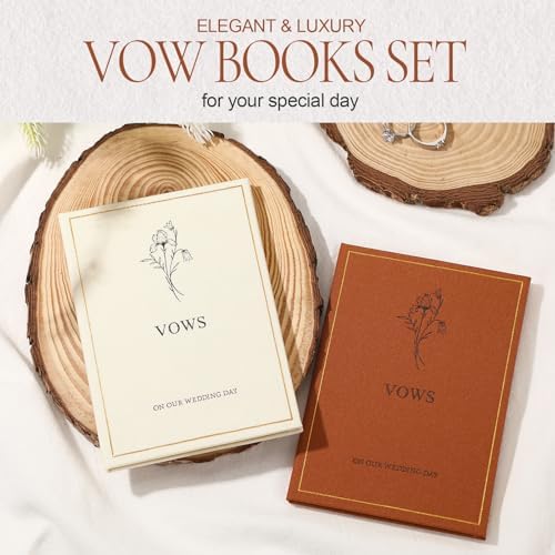 Engrowtic Wedding Vow Books His and Hers, Gold Foil, Brown, Beige