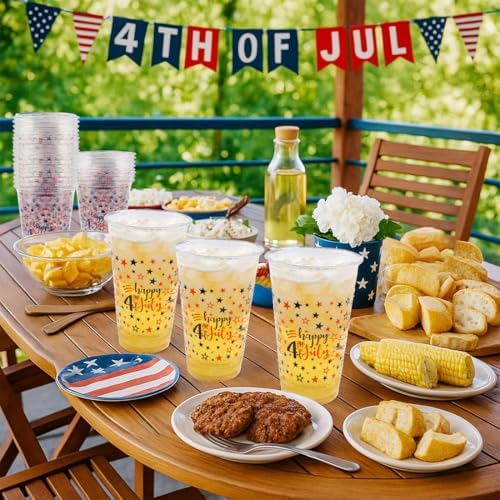 60Pcs 4th of July Cups,16OZ Patriotic Plastic Cups