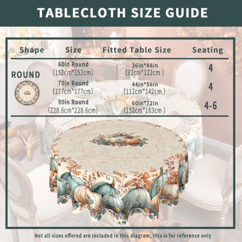 Fall Round Tablecloth 60 Inch, Stain Resistant Washable Fabric Autumn Pumpkin Table Cloth Round Fall Tablecloth Table Cover for Kitchen Dining Party
