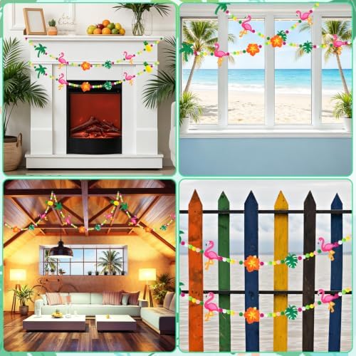 Jansun 8.2Ft 3D Summer Hawaiian Tropical Felt Garland Banner