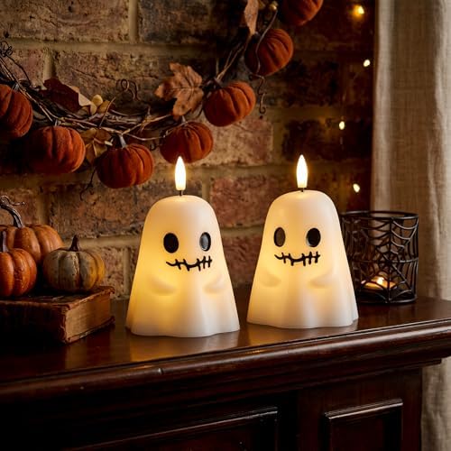 GenSwin Ghost Halloween Flameless Candles Battery Operated LED with Timer