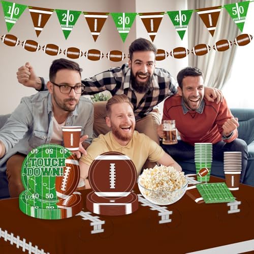 Football Party Decorations Football Party Supplies Kit Serve 24 Plates Napkins Cups Banner Tablecloth for Foot Ball Themed Birthday Gameday Decorations